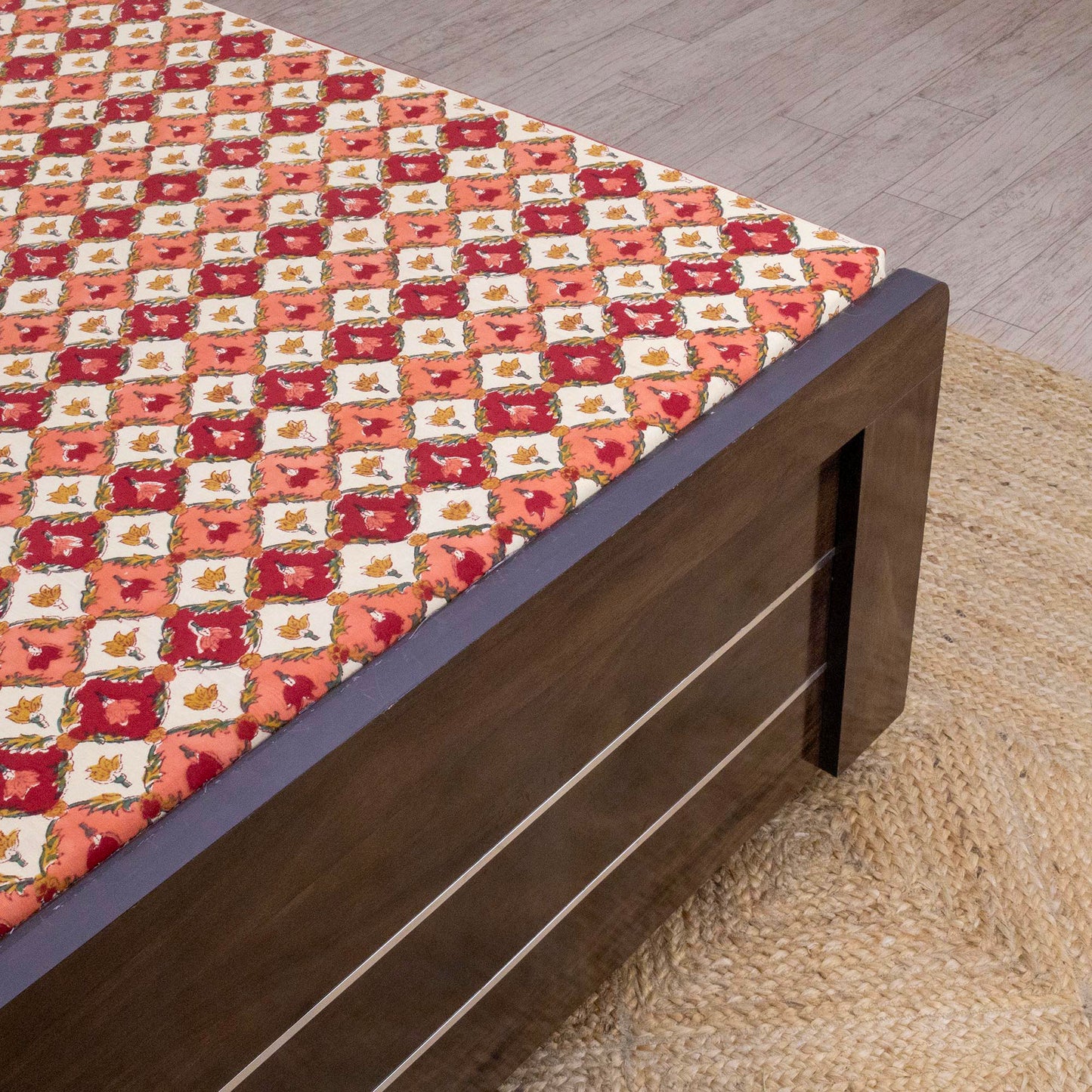 Indian Handmade Block Printed Yellow and Red Floral Pattern Cotton Bed sheet For living Room, Kids Room - My Store