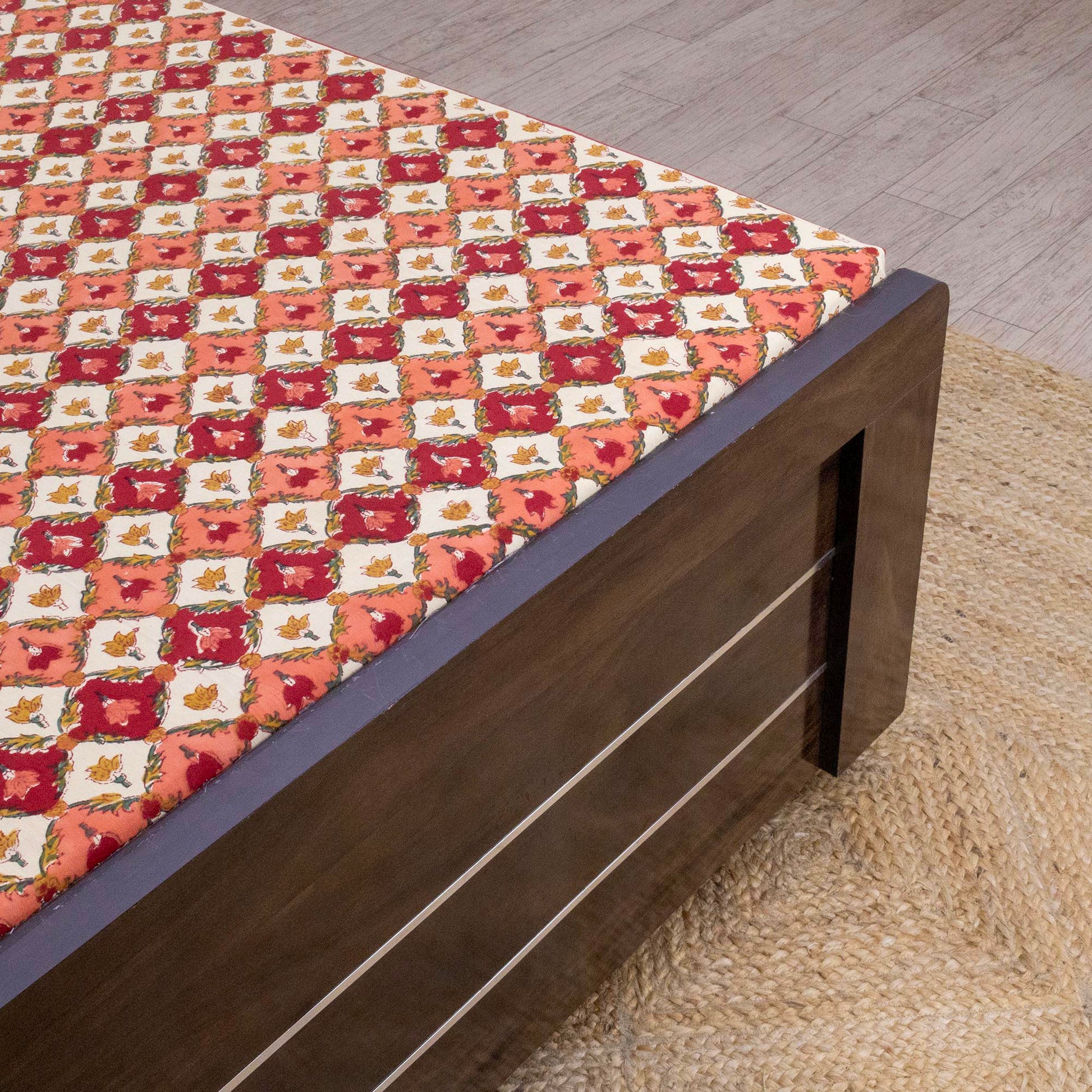 Indian Handmade Block Printed Yellow and Red Floral Pattern Cotton Bed sheet For living Room, Kids Room - My Store