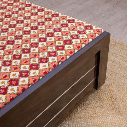 Indian Handmade Block Printed Yellow and Red Floral Pattern Cotton Bed sheet For living Room, Kids Room - My Store