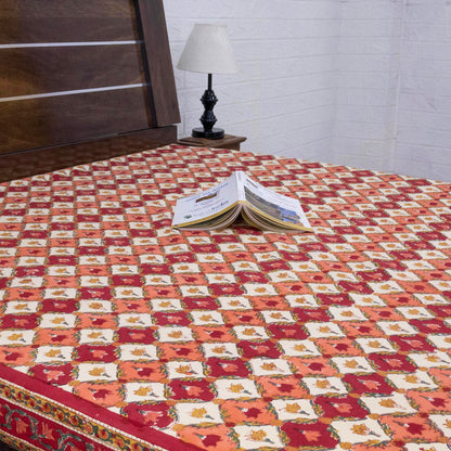 Indian Handmade Block Printed Yellow and Red Floral Pattern Cotton Bed sheet For living Room, Kids Room - My Store