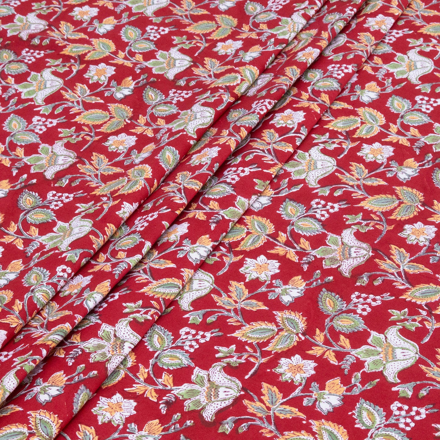 Indian Handmade Block Printed Red and Green Floral Pattern Cotton Bed sheet For living Room, Kids Room - My Store