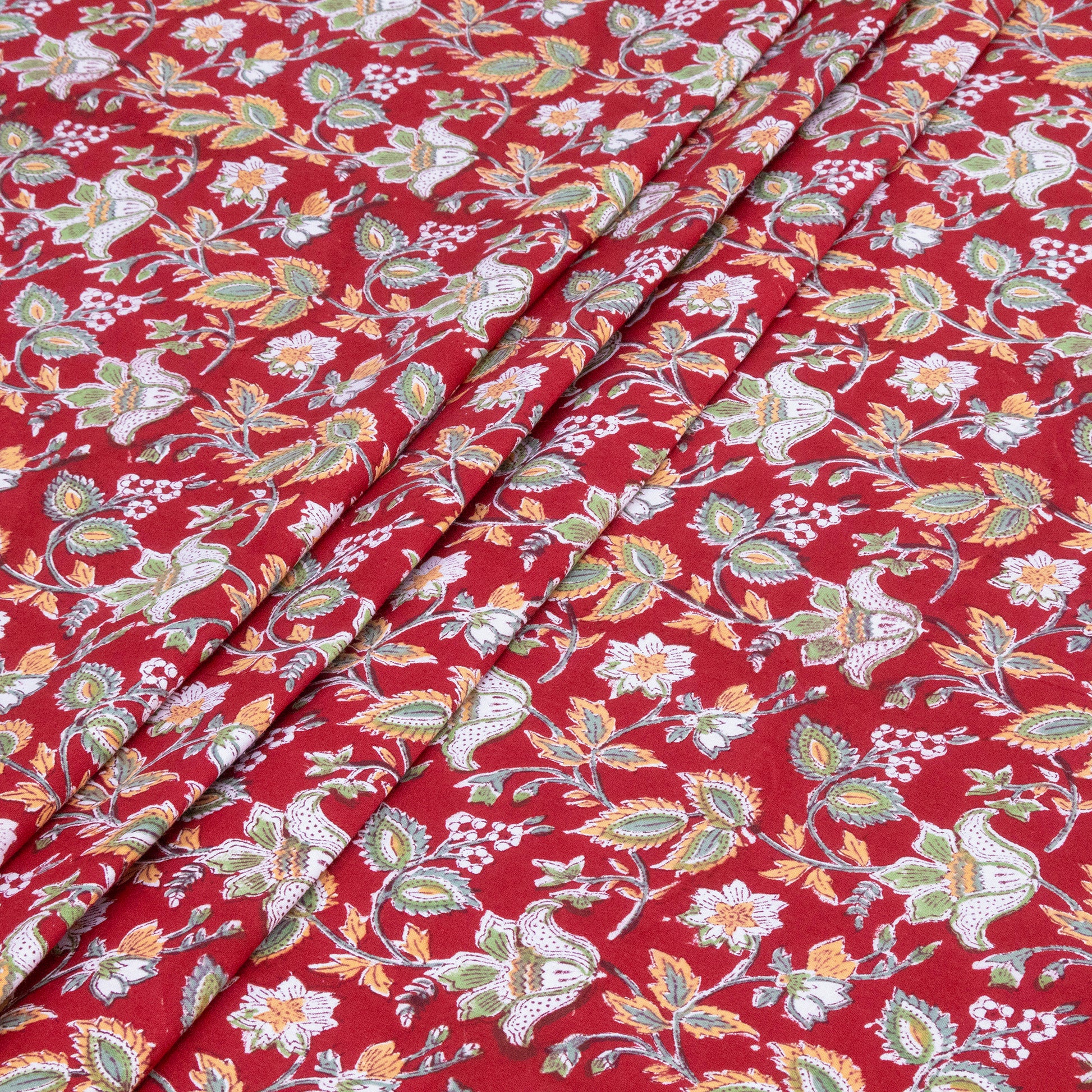 Indian Handmade Block Printed Red and Green Floral Pattern Cotton Bed sheet For living Room, Kids Room - My Store