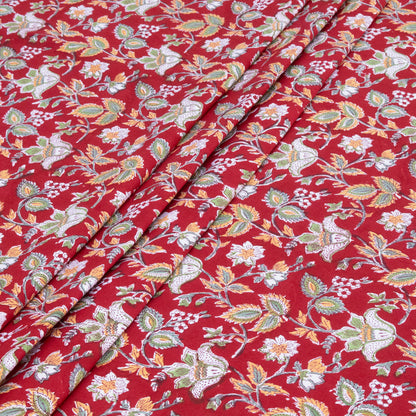 Indian Handmade Block Printed Red and Green Floral Pattern Cotton Bed sheet For living Room, Kids Room - My Store