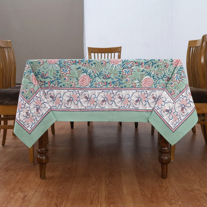 Green And Pink Block Print Handmade Cotton Premium Quality Tablecloth - My Store