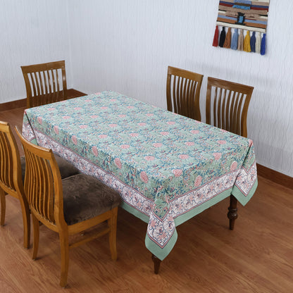 Green And Pink Block Print Handmade Cotton Premium Quality Tablecloth - My Store