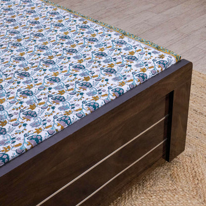 Indian Handmade Block Printed Blue and Yellow Floral Pattern Cotton Bed sheet For living Room, Kids Room - My Store