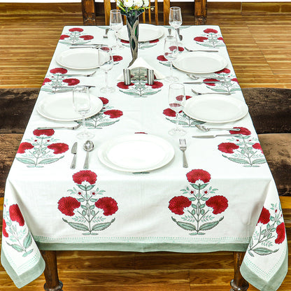 Indian Red Flower Block Print tablecloth Cotton Table Cover - My Store