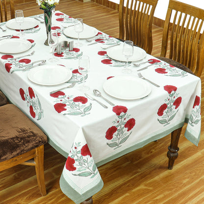Indian Red Flower Block Print tablecloth Cotton Table Cover - My Store