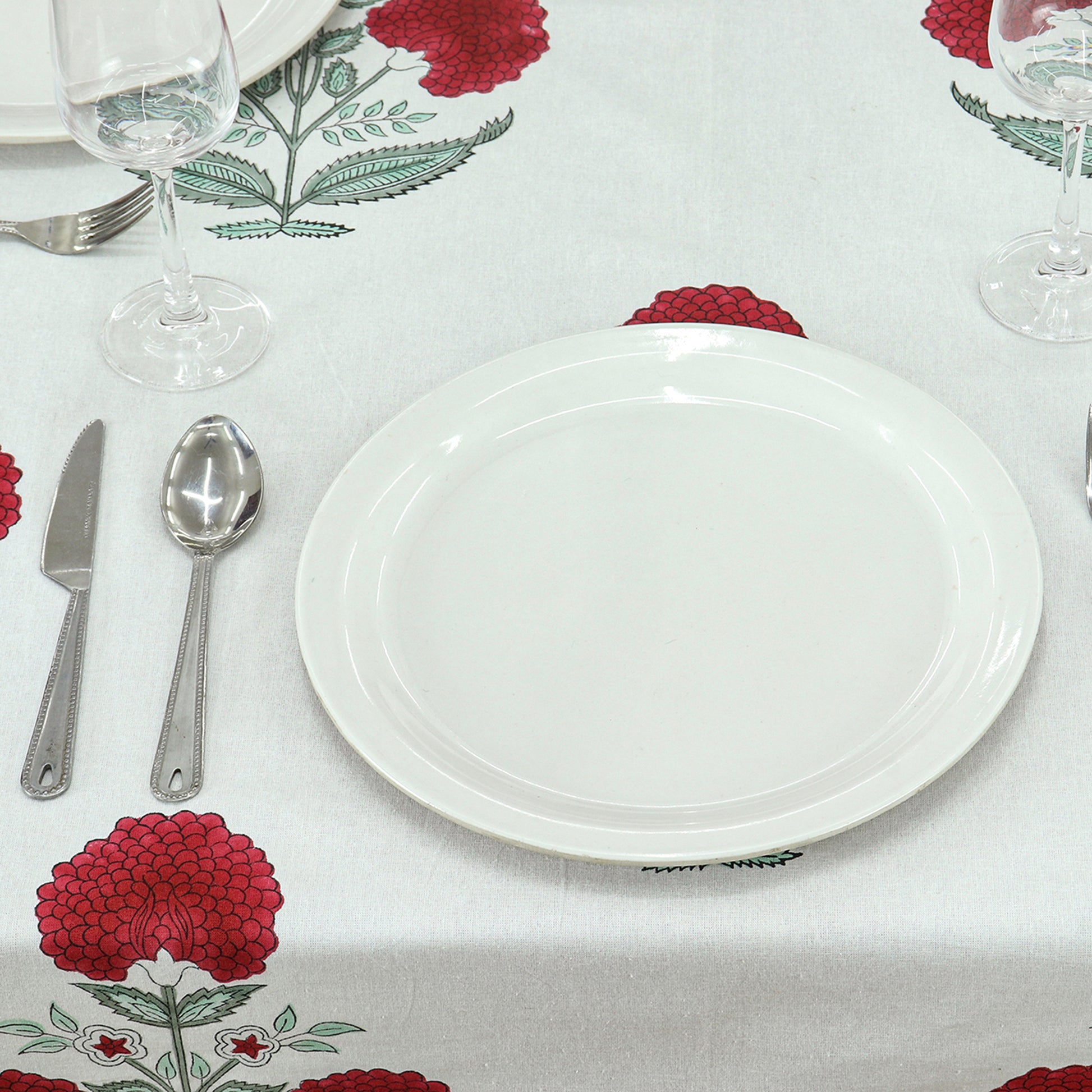 Indian Red Flower Block Print tablecloth Cotton Table Cover - My Store