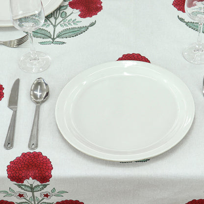 Indian Red Flower Block Print tablecloth Cotton Table Cover - My Store