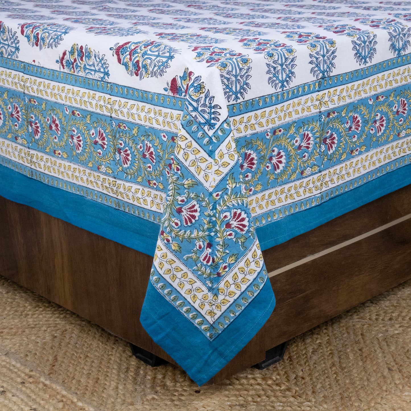 Indian Handmade Block Printed Blue and White Floral Pattern Cotton Bed sheet For living Room, Kids Room - My Store