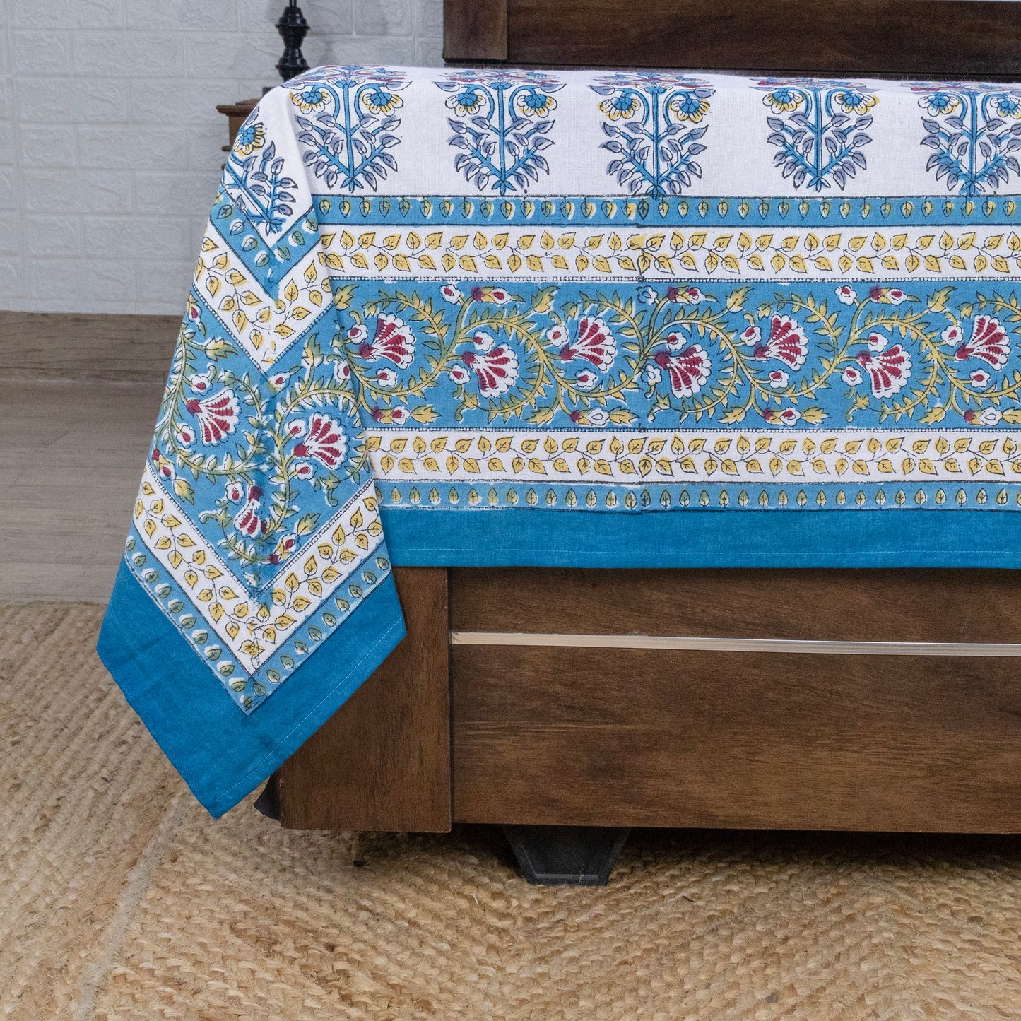 Indian Handmade Block Printed Blue and White Floral Pattern Cotton Bed sheet For living Room, Kids Room - My Store