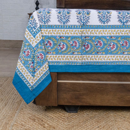 Indian Handmade Block Printed Blue and White Floral Pattern Cotton Bed sheet For living Room, Kids Room - My Store