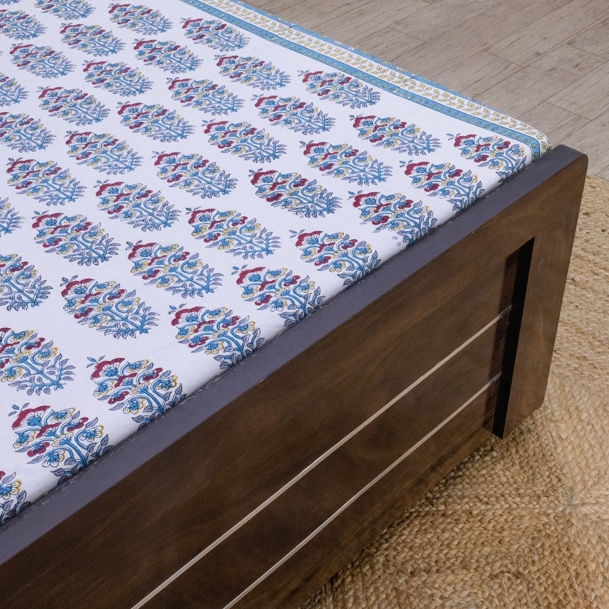 Indian Handmade Block Printed Blue and White Floral Pattern Cotton Bed sheet For living Room, Kids Room - My Store