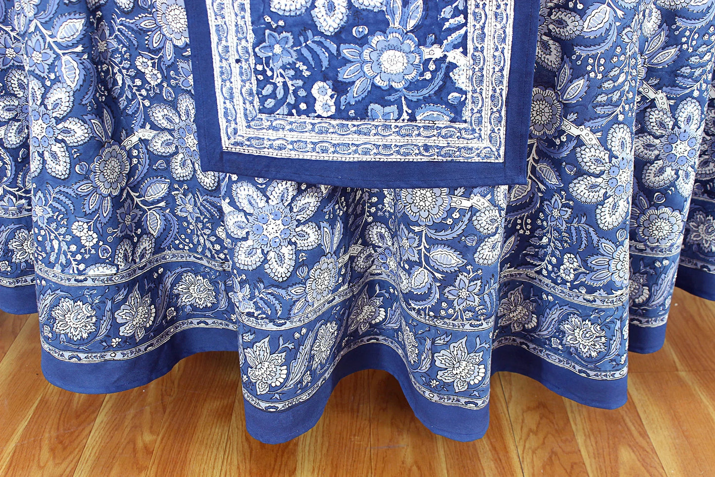 Blue White Indian Block Printed Tablecloth, Cotton Floral Table Cover - My Store