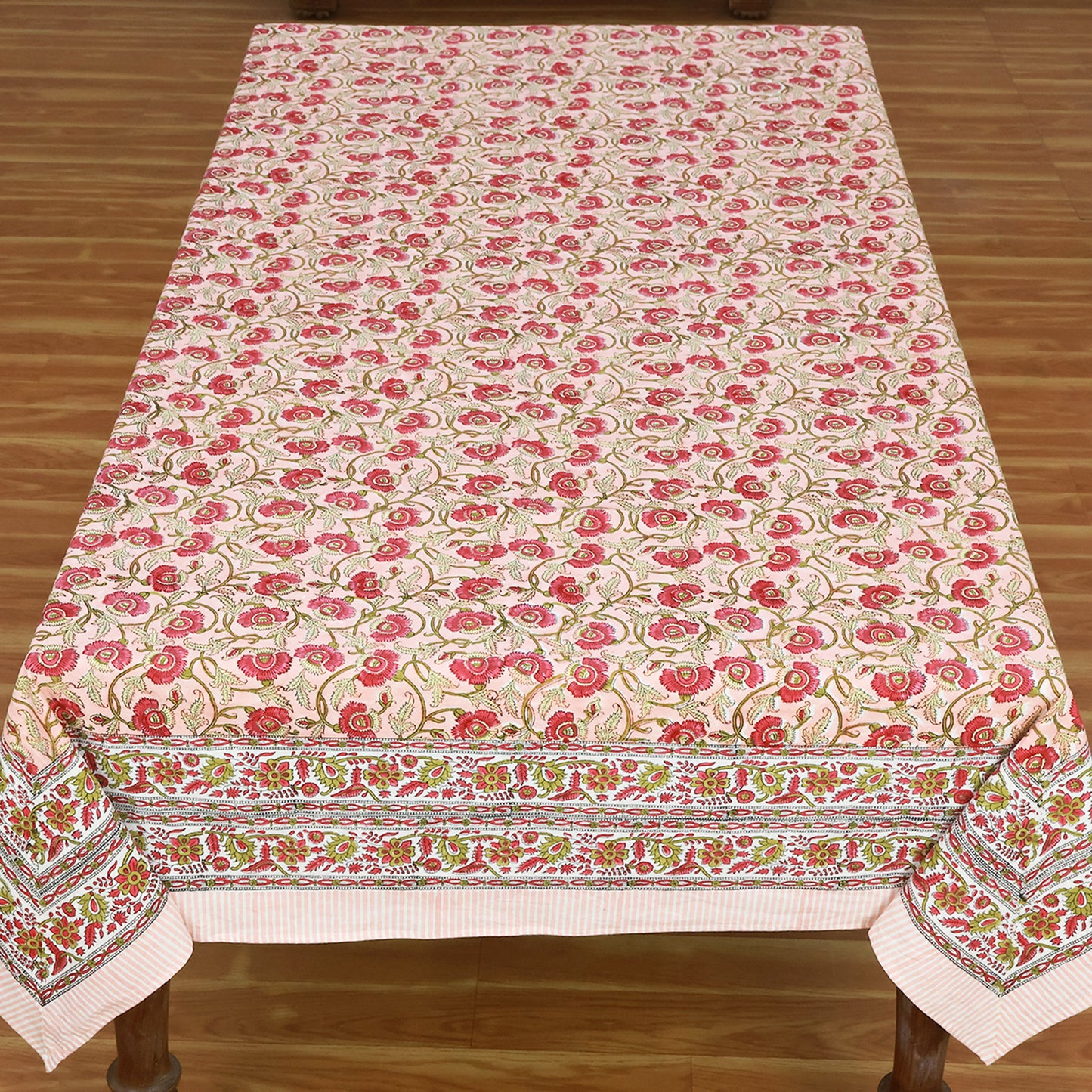 Floral Orange Block Printed Cotton Tablecloth For Rectangle Dinning Table - My Store