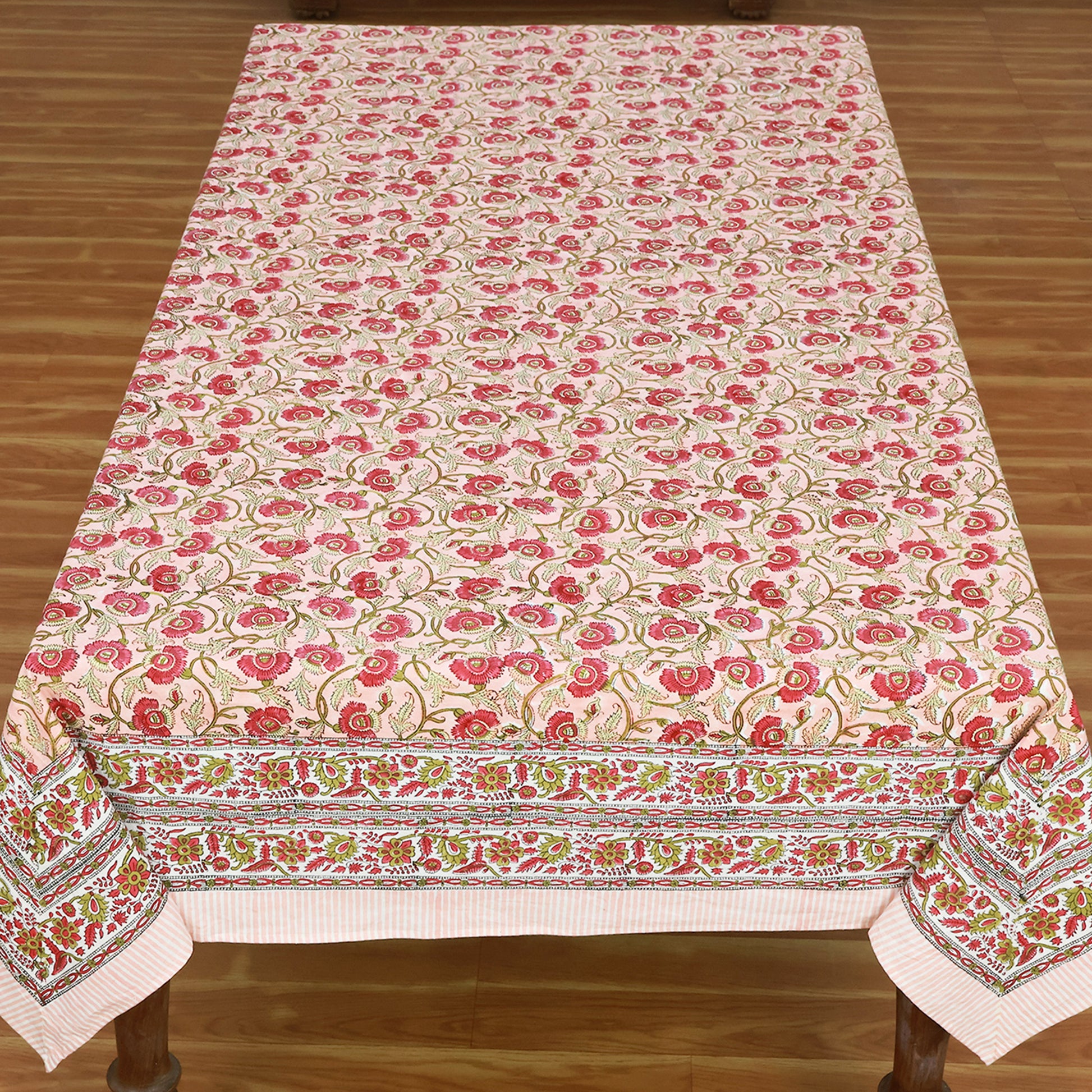 Floral Orange Block Printed Cotton Tablecloth For Rectangle Dinning Table - My Store