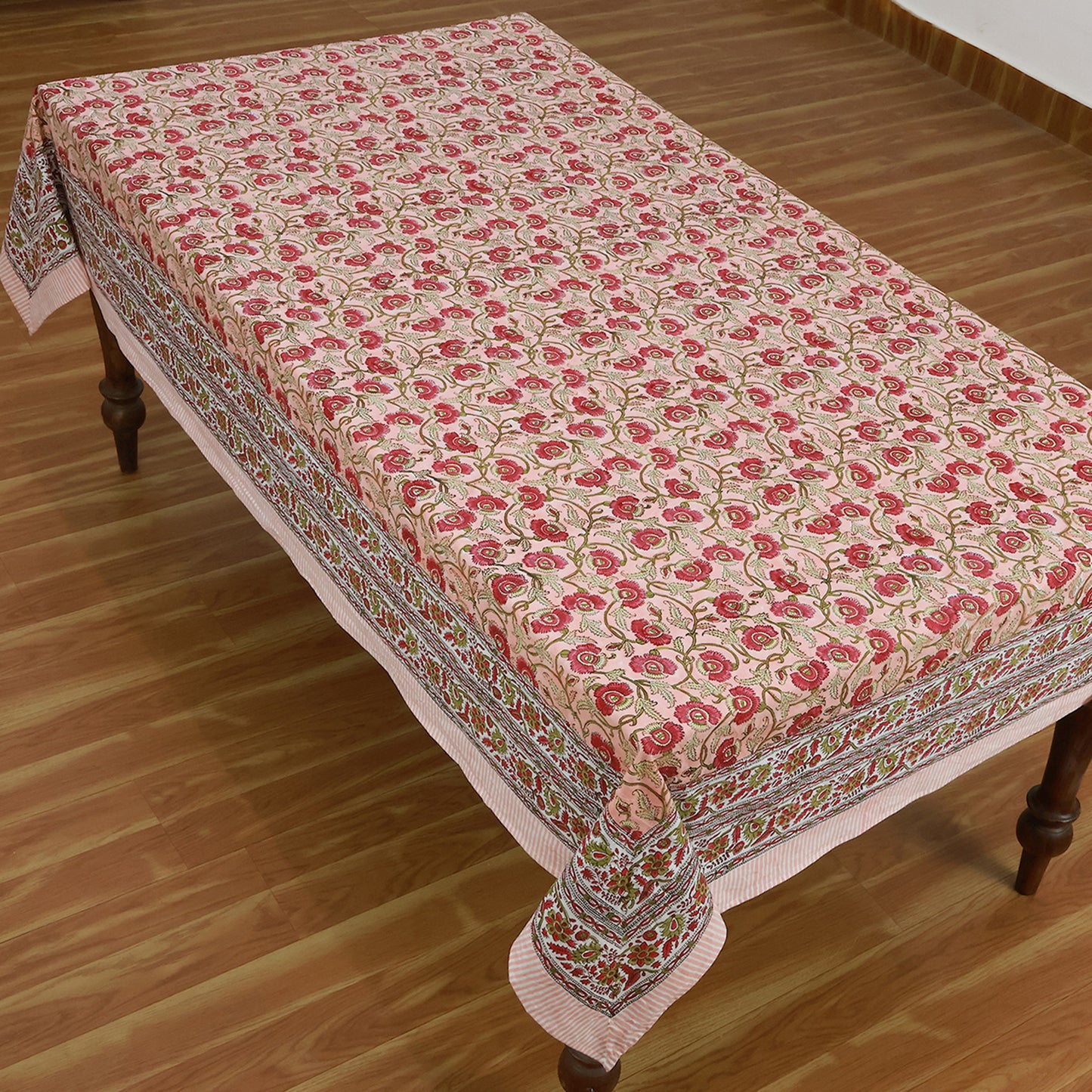 Floral Orange Block Printed Cotton Tablecloth For Rectangle Dinning Table - My Store