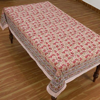 Floral Orange Block Printed Cotton Tablecloth For Rectangle Dinning Table - My Store