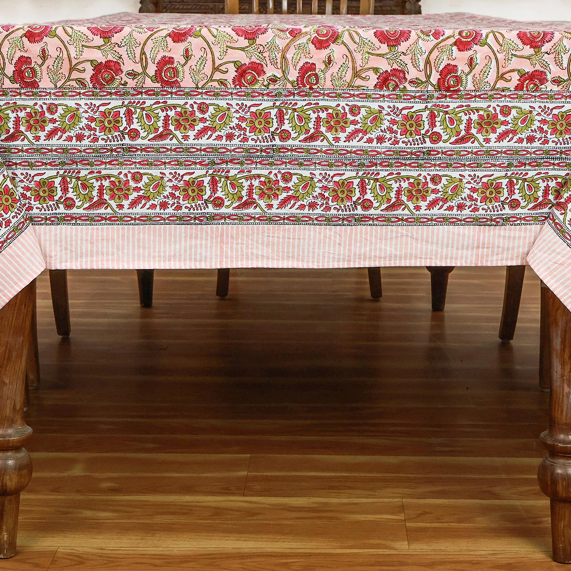 Floral Orange Block Printed Cotton Tablecloth For Rectangle Dinning Table - My Store