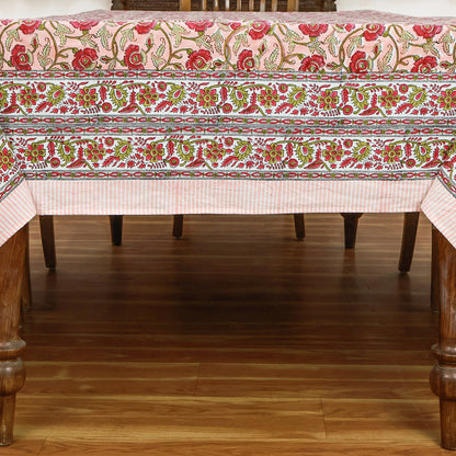 Floral Orange Block Printed Cotton Tablecloth For Rectangle Dinning Table - My Store
