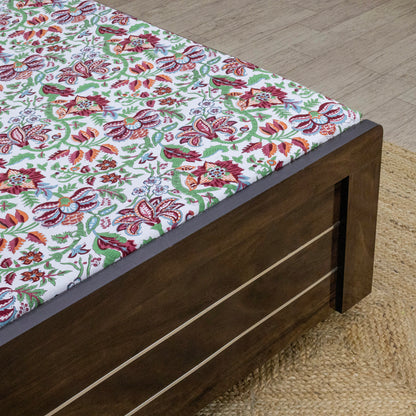 Indian Handmade Block Printed Green and Red Floral Pattern Cotton Bed sheet For living Room, Kids Room - My Store