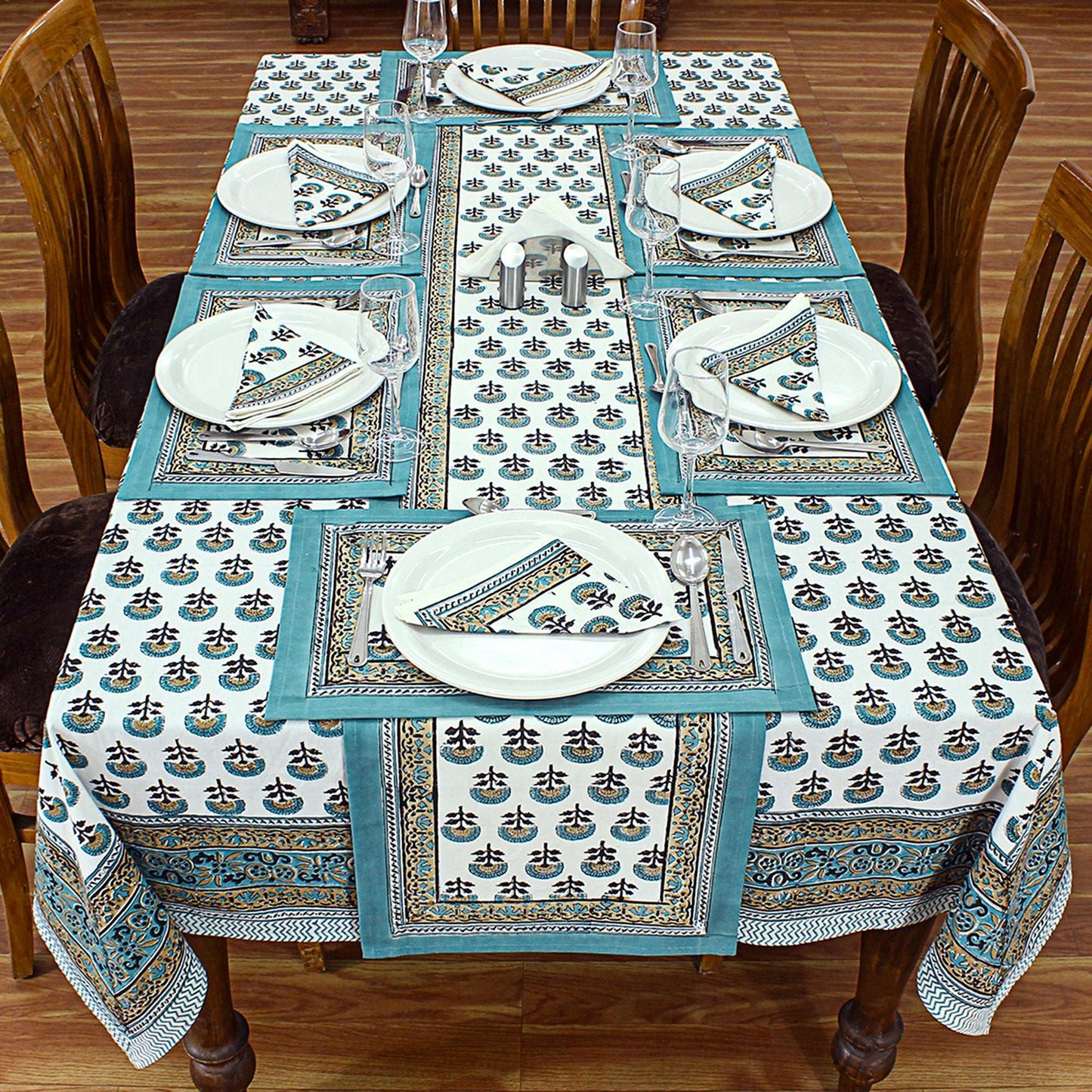 Cotton Block Printed Rectangle Tablecloth For Decoration - My Store