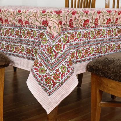 Floral Orange Block Printed Cotton Tablecloth For Rectangle Dinning Table - My Store