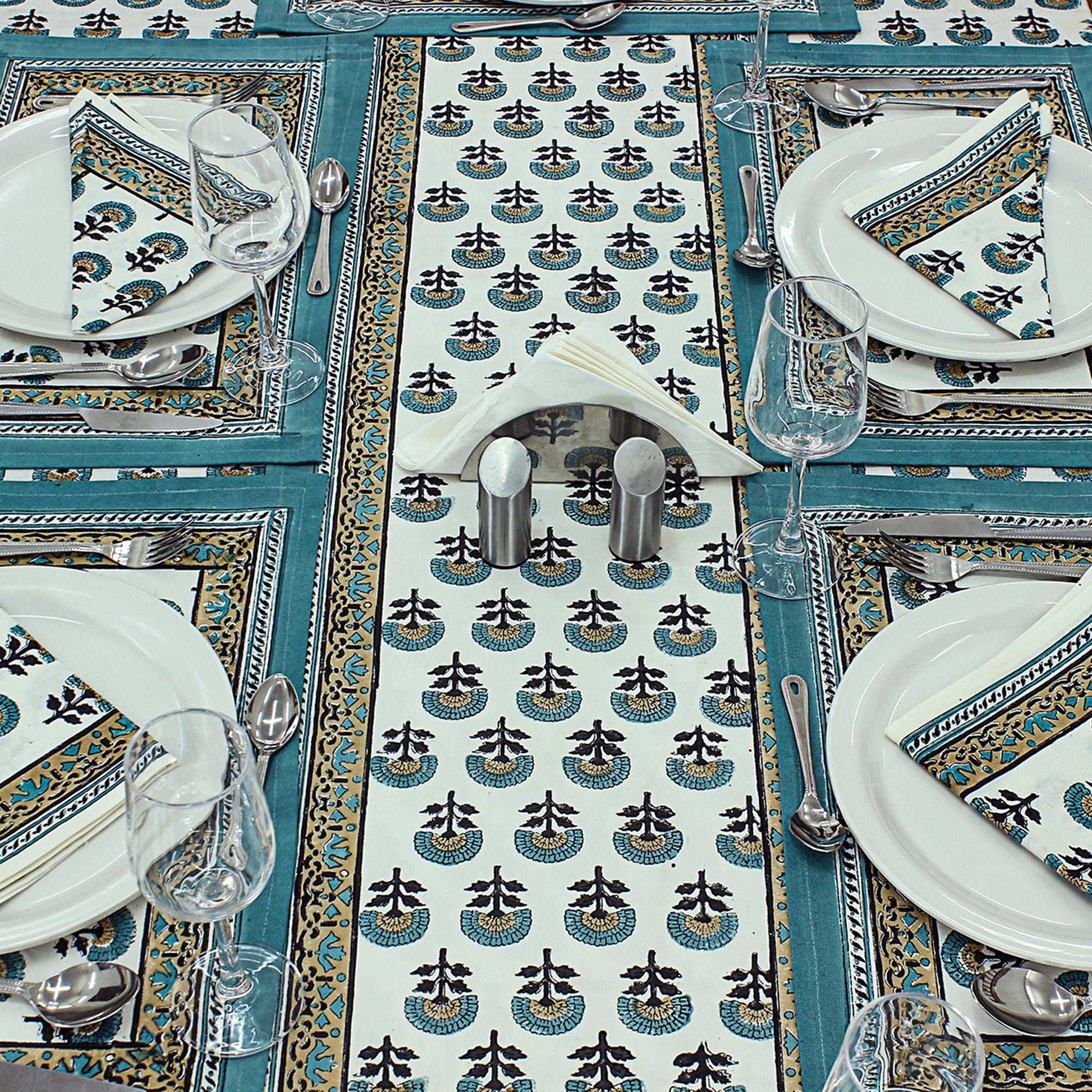 Cotton Block Printed Rectangle Tablecloth For Decoration - My Store