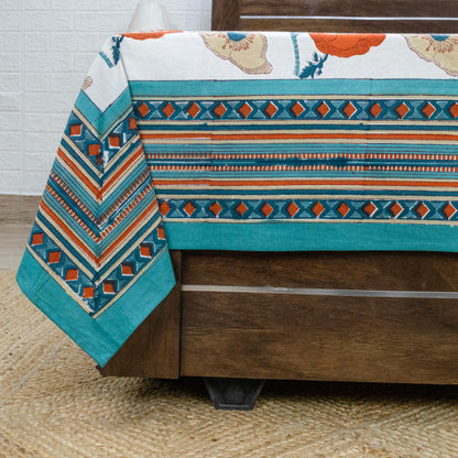 Indian Handmade Block Printed Orange and White Floral Pattern Cotton Bed sheet For living Room, Kids Room - My Store