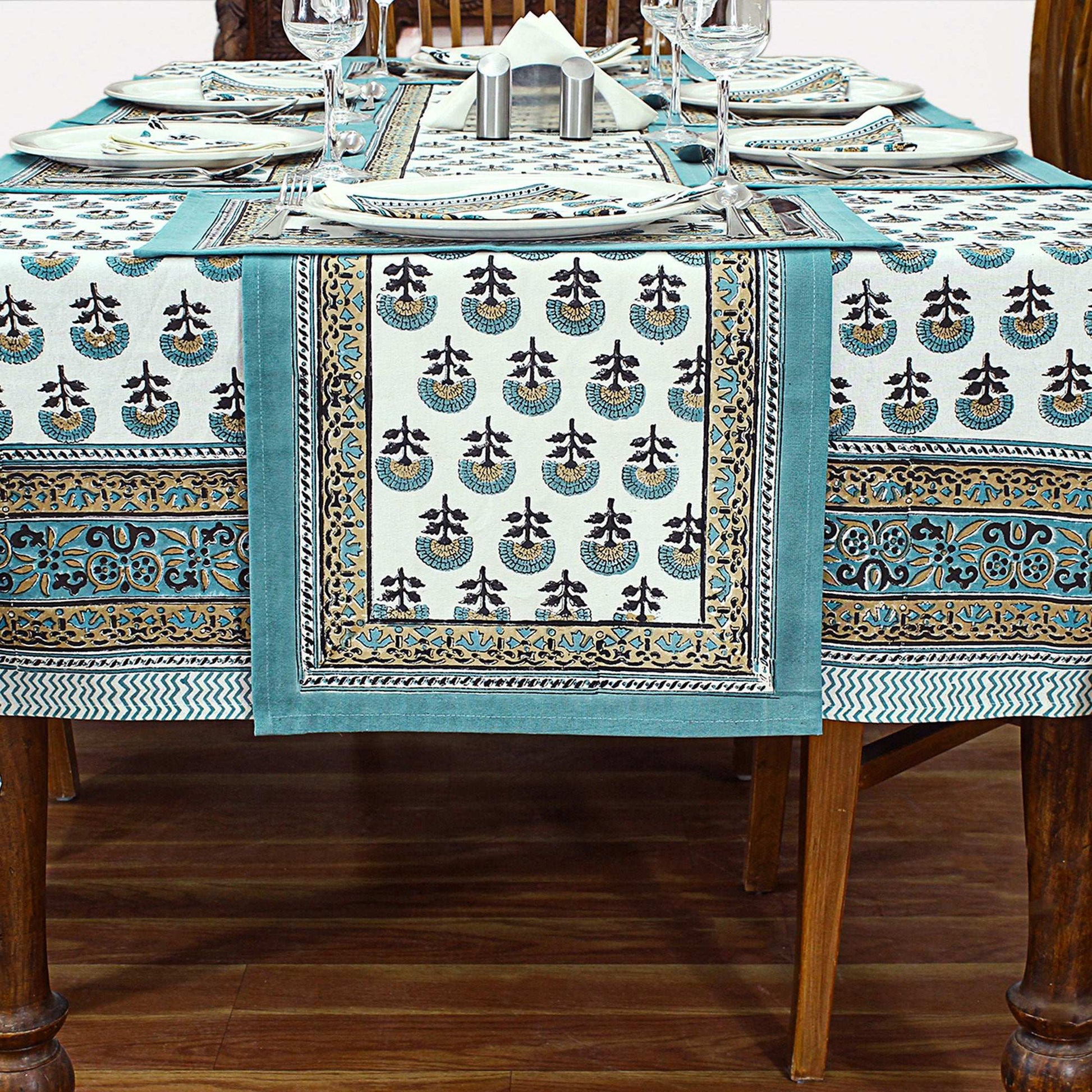 Cotton Block Printed Rectangle Tablecloth For Decoration - My Store