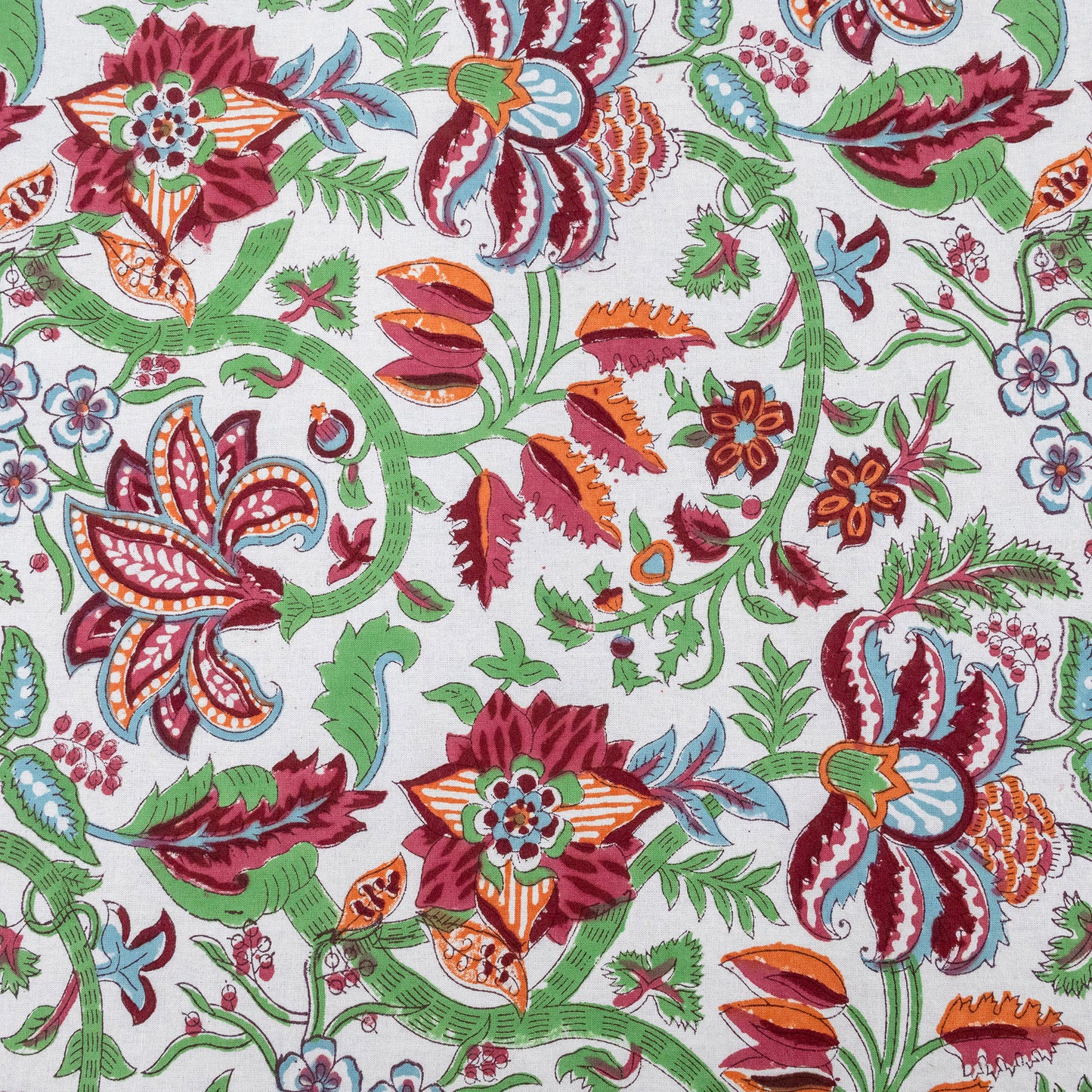 Indian Handmade Block Printed Cotton green and red Rectangle Tablecloth - My Store