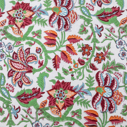 Indian Handmade Block Printed Cotton green and red Rectangle Tablecloth - My Store