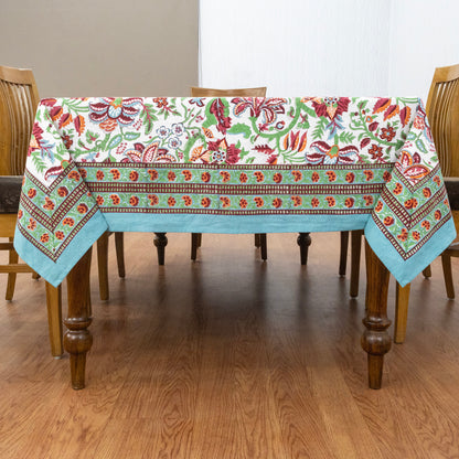 Indian Handmade Block Printed Cotton green and red Rectangle Tablecloth - My Store