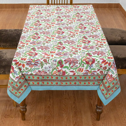 Indian Handmade Block Printed Cotton green and red Rectangle Tablecloth - My Store