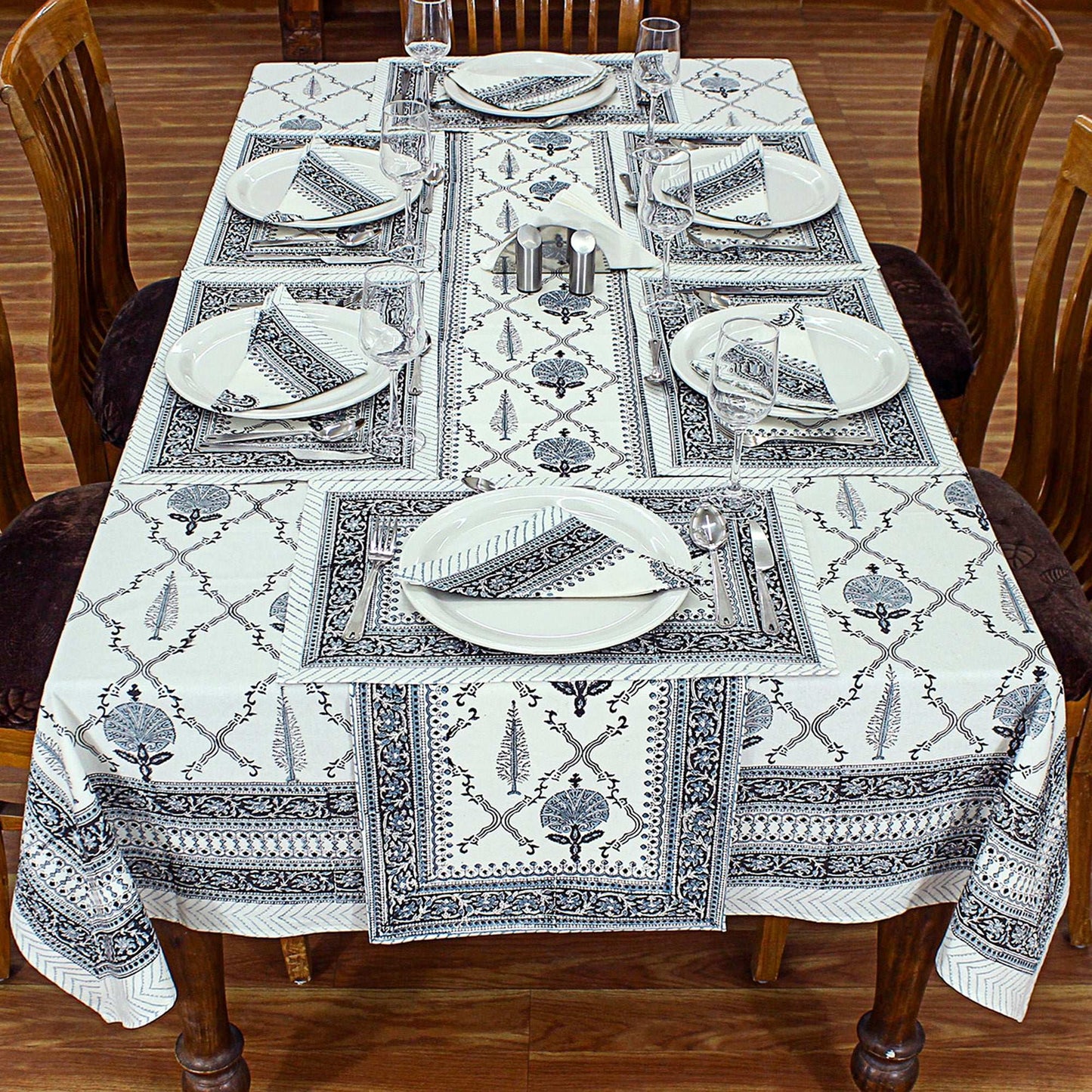 Grey & White Indian Hand Block Printed Cotton Cloth - My Store