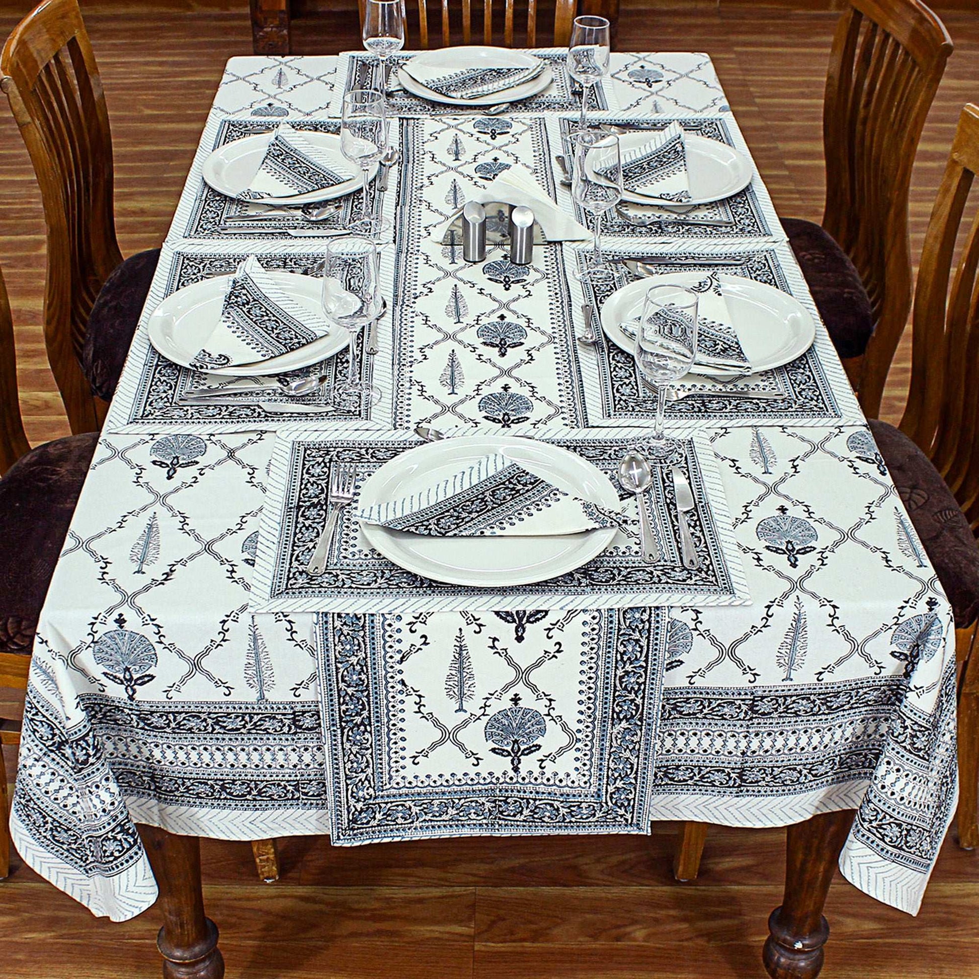 Grey & White Indian Hand Block Printed Cotton Cloth - My Store