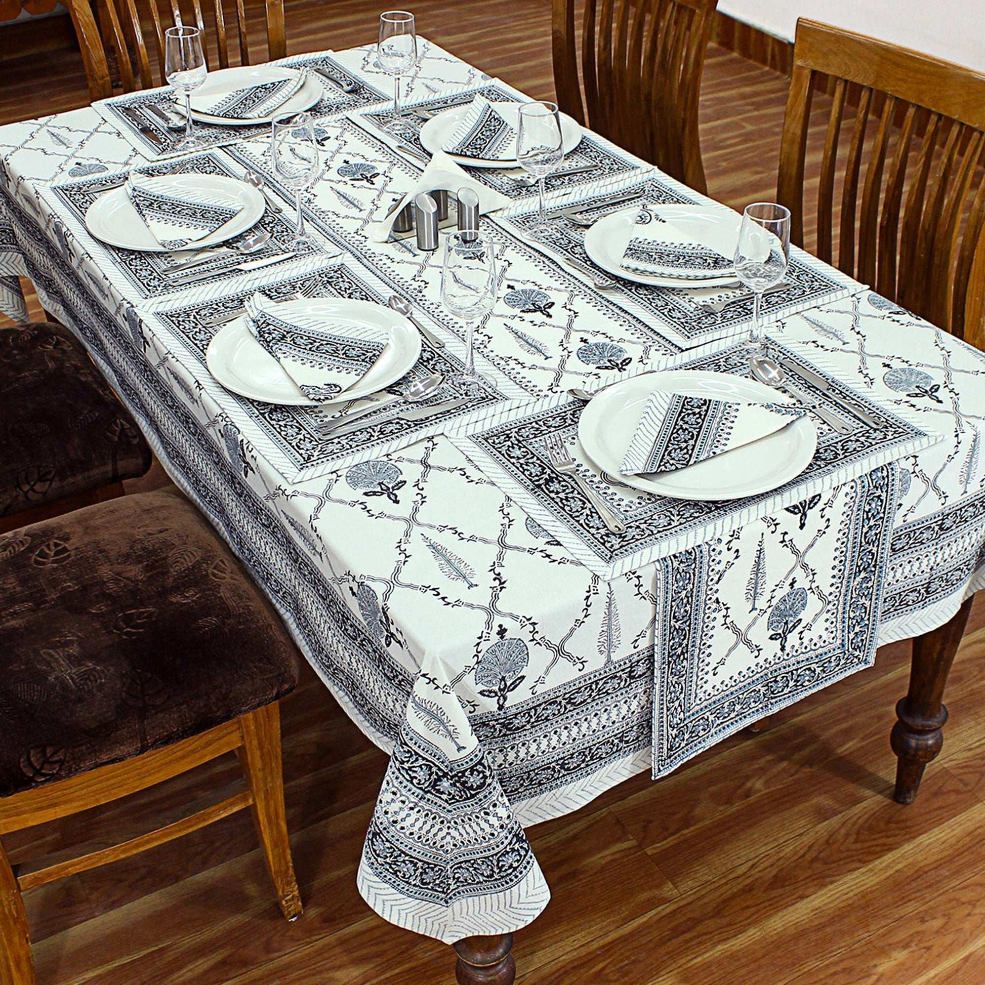 Grey & White Indian Hand Block Printed Cotton Cloth - My Store