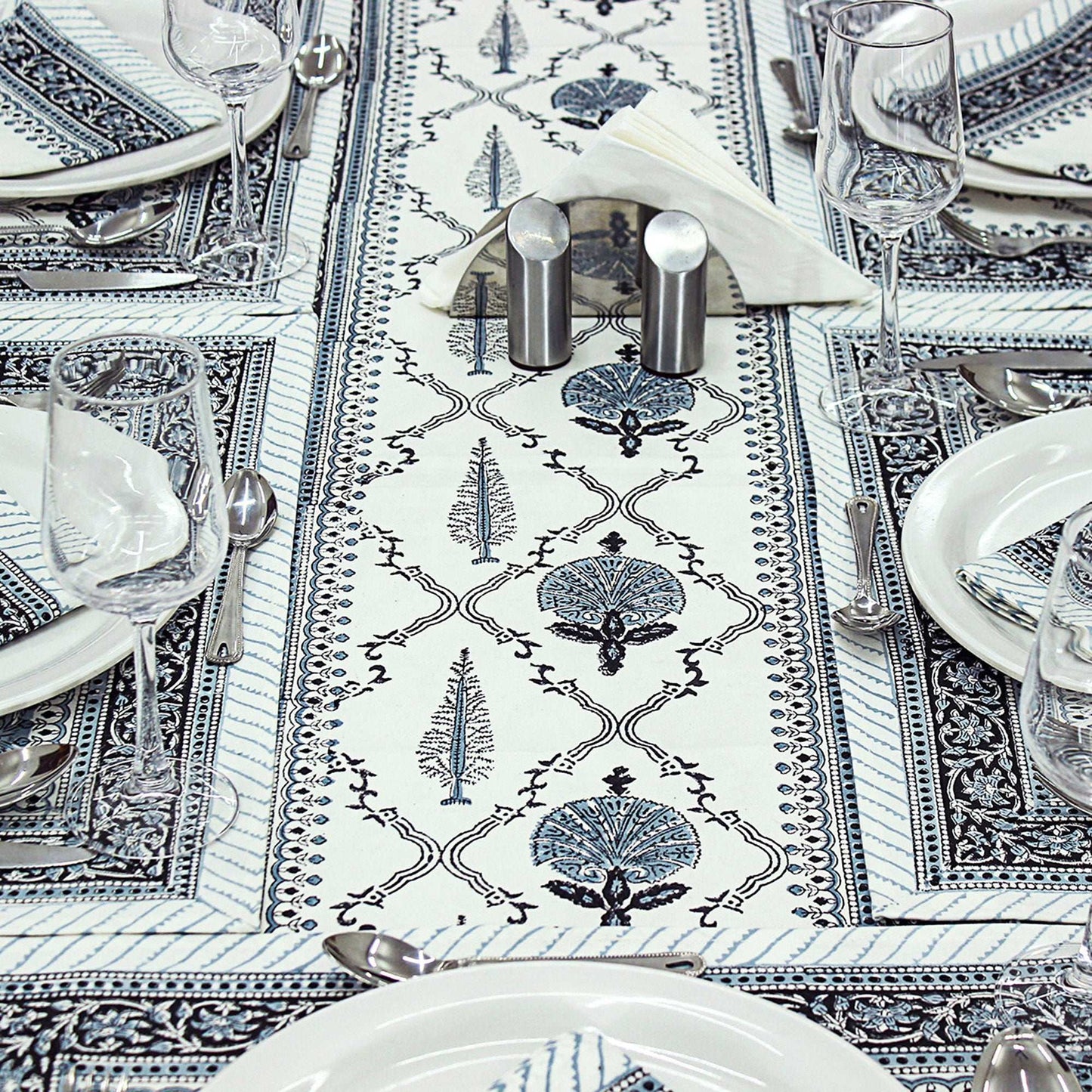 Grey & White Indian Hand Block Printed Cotton Cloth - My Store