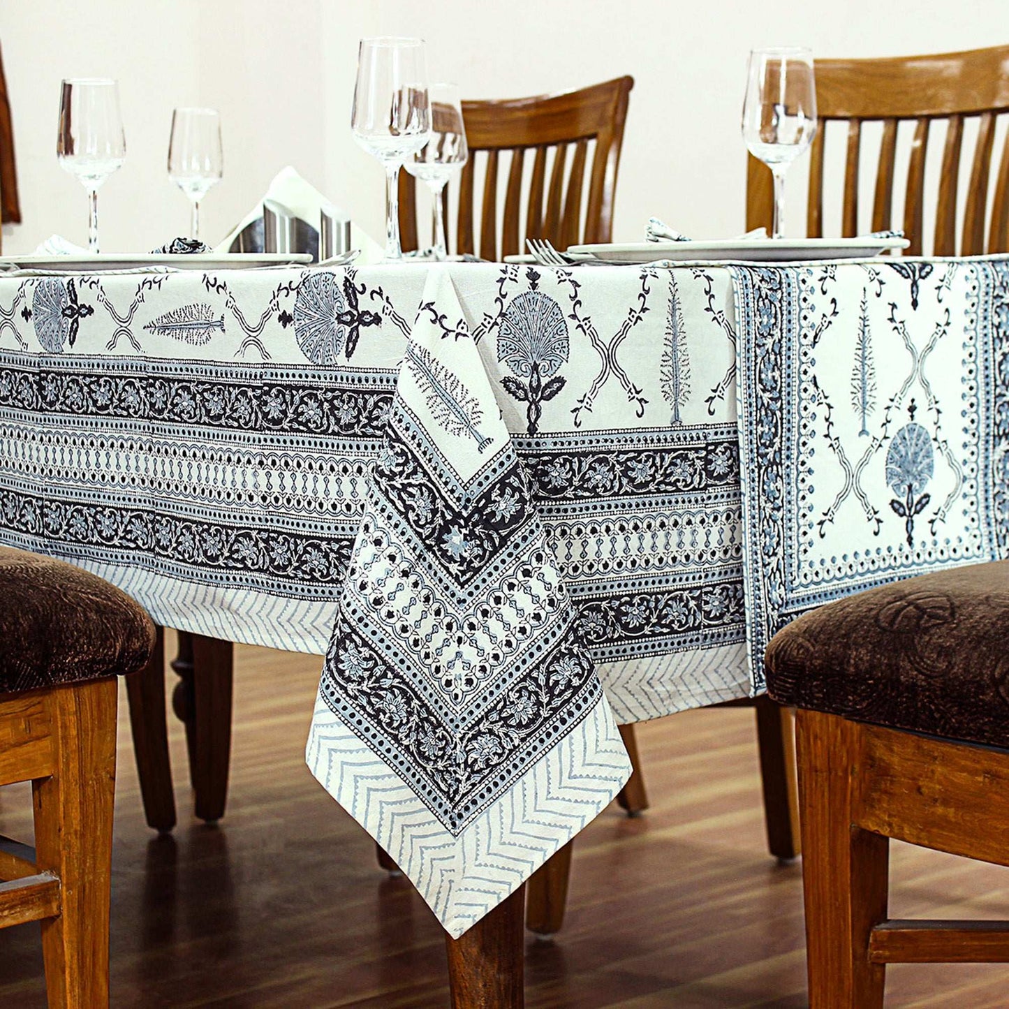 Grey & White Indian Hand Block Printed Cotton Cloth - My Store