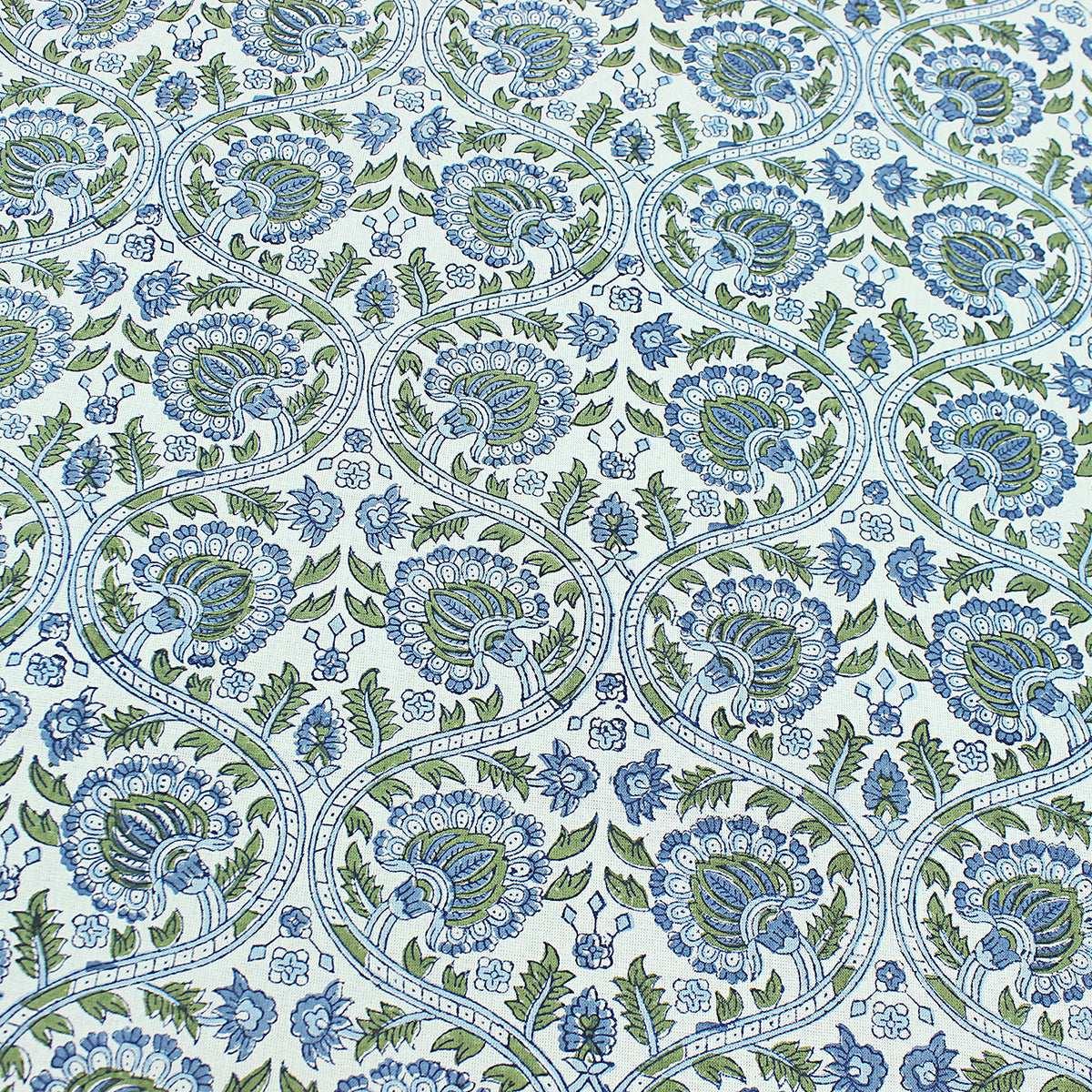 Blue Round Tablecloth, Floral Cotton, India Block Print - My Store