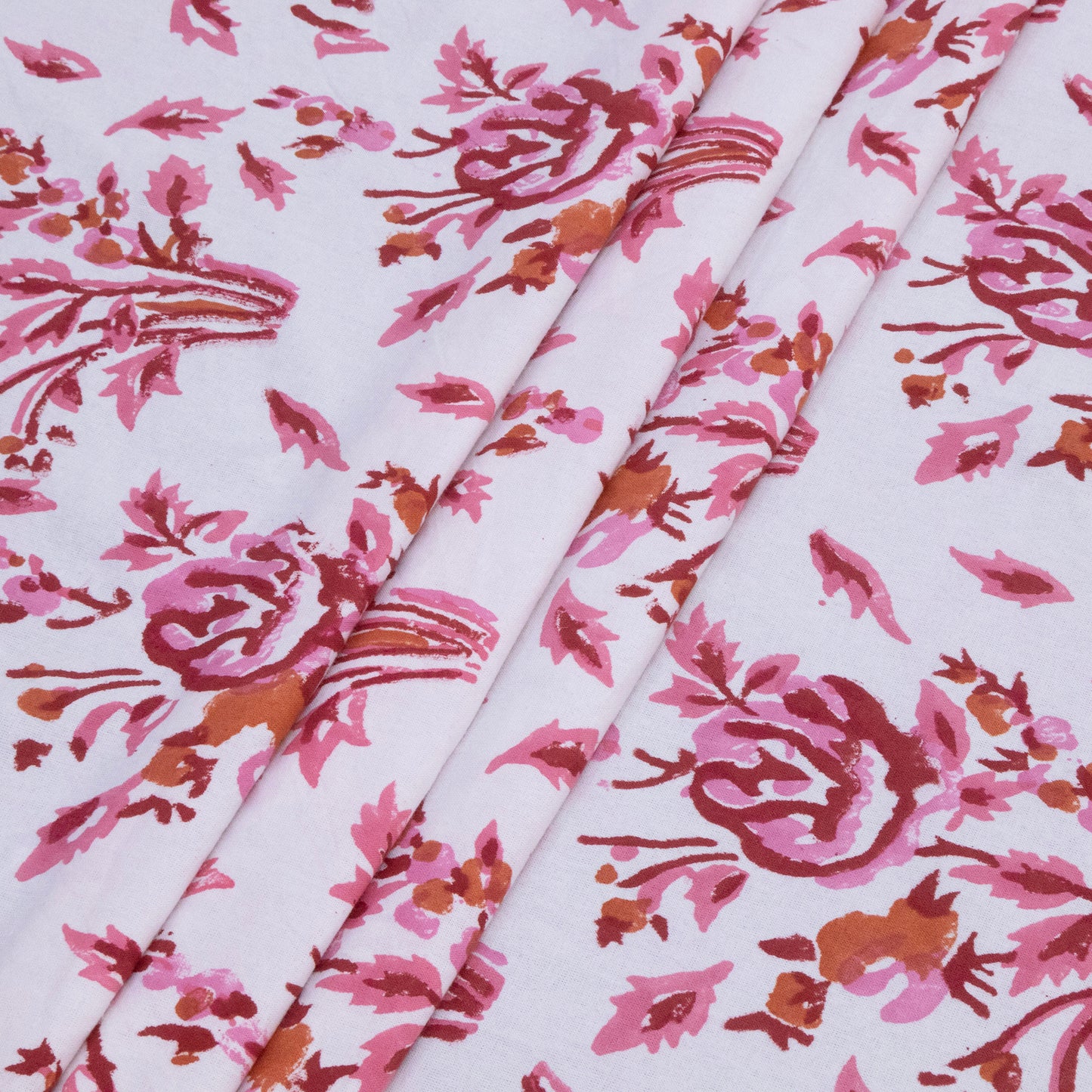 Cotton Bedsheet – Hand Block Floral Print – Pink and White – King, Queen, Twin Sizes - My Store