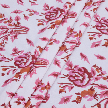 Cotton Bedsheet – Hand Block Floral Print – Pink and White – King, Queen, Twin Sizes - My Store