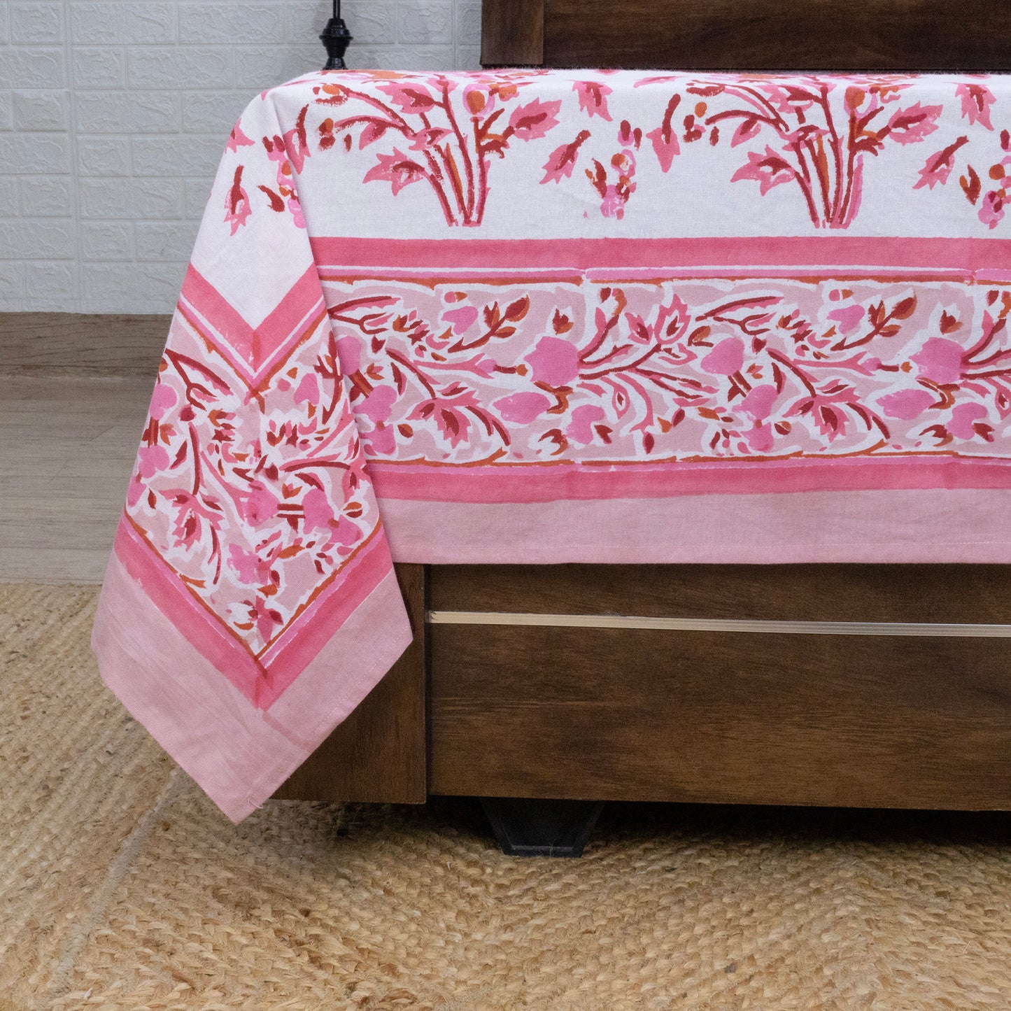 Cotton Bedsheet – Hand Block Floral Print – Pink and White – King, Queen, Twin Sizes - My Store