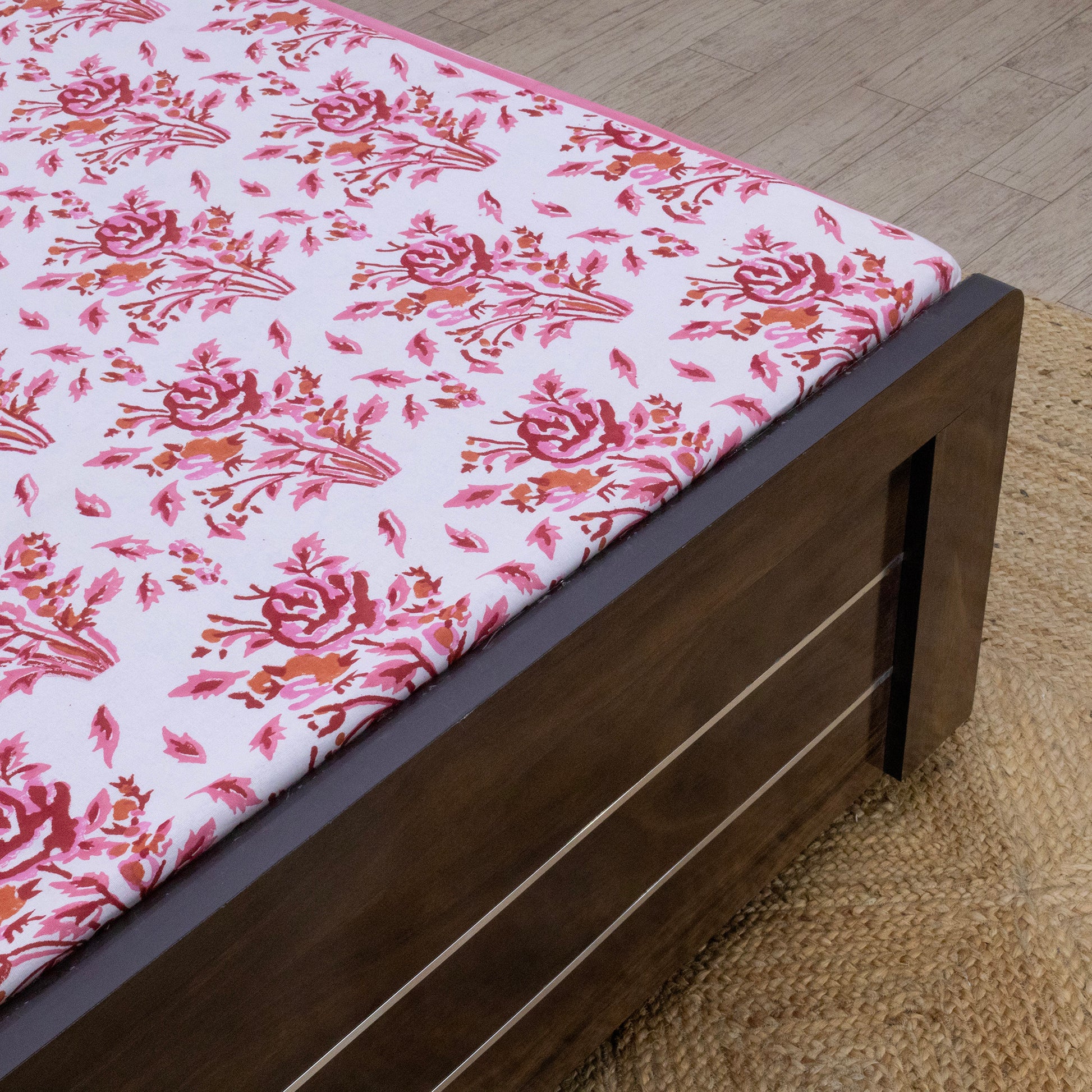 Cotton Bedsheet – Hand Block Floral Print – Pink and White – King, Queen, Twin Sizes - My Store