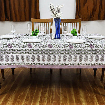 Floral Rectangle Purple Green Hand Block Printed Tablecloth for Dinning Table Cover - My Store