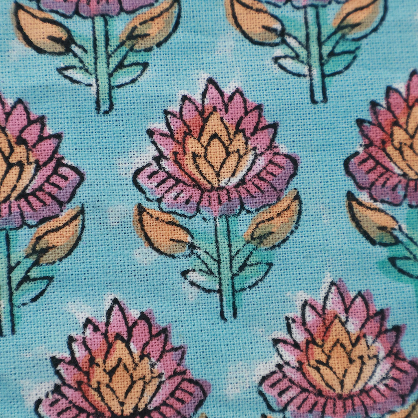 Indian Hand Block Printed Floral Blue Cotton Washable Tablecloth - My Store