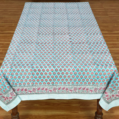 Indian Hand Block Printed Floral Blue Cotton Washable Tablecloth - My Store