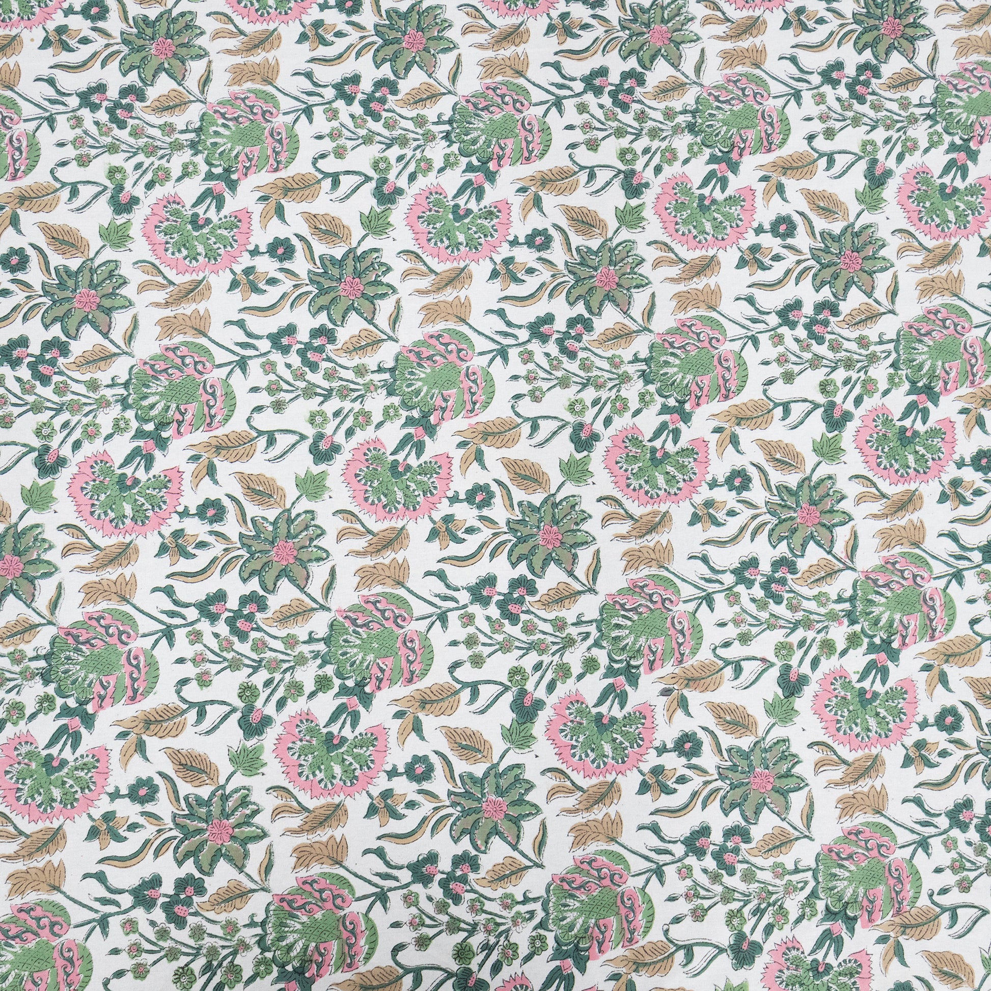 Artisan Block Print Cotton Tablecloth,Green and Pink Indian Rectangle Dining Cover - My Store