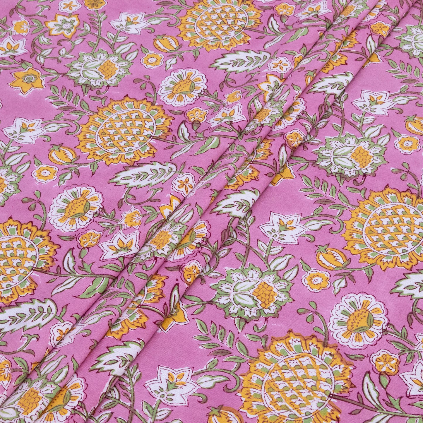 Cotton Bedsheet – Hand Block Floral Print – Pink and Yellow – King, Queen, Twin Sizes - My Store